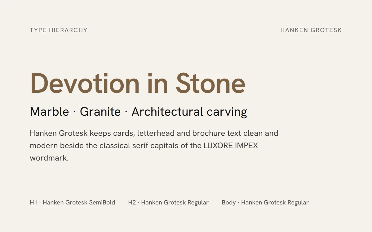 Luxore Impex typography specimen 2
