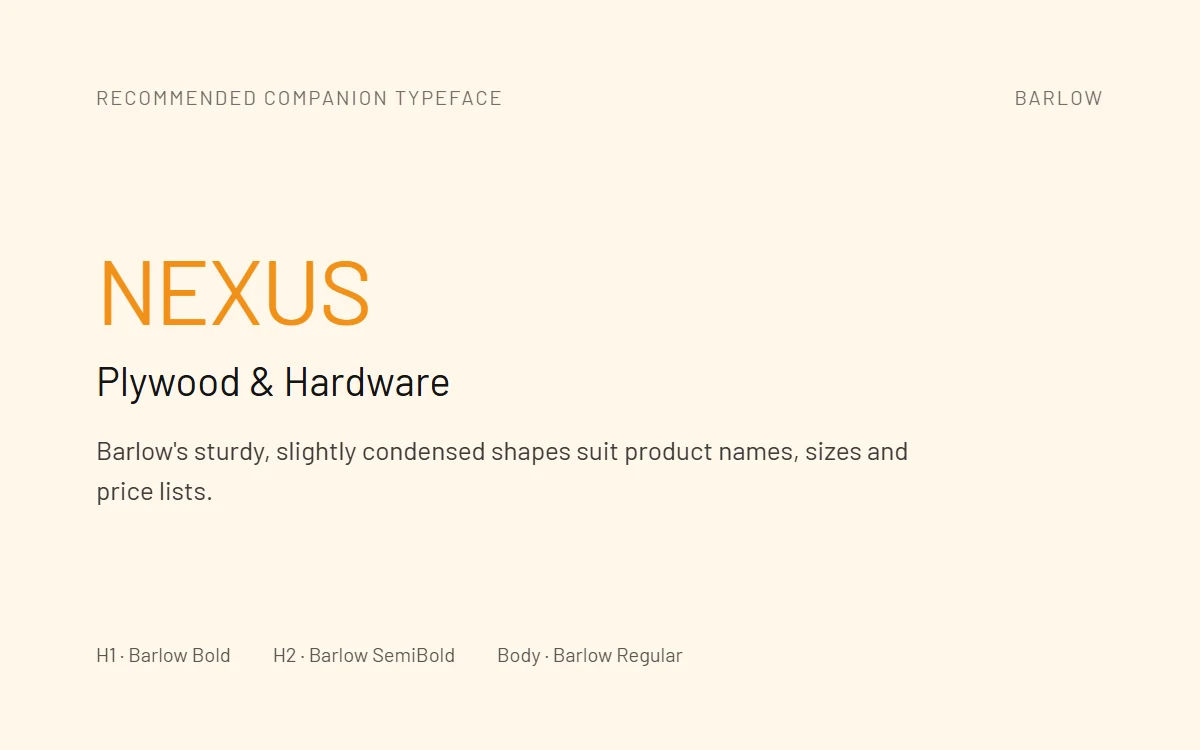 Nexus Plywood & Hardware typography specimen 2