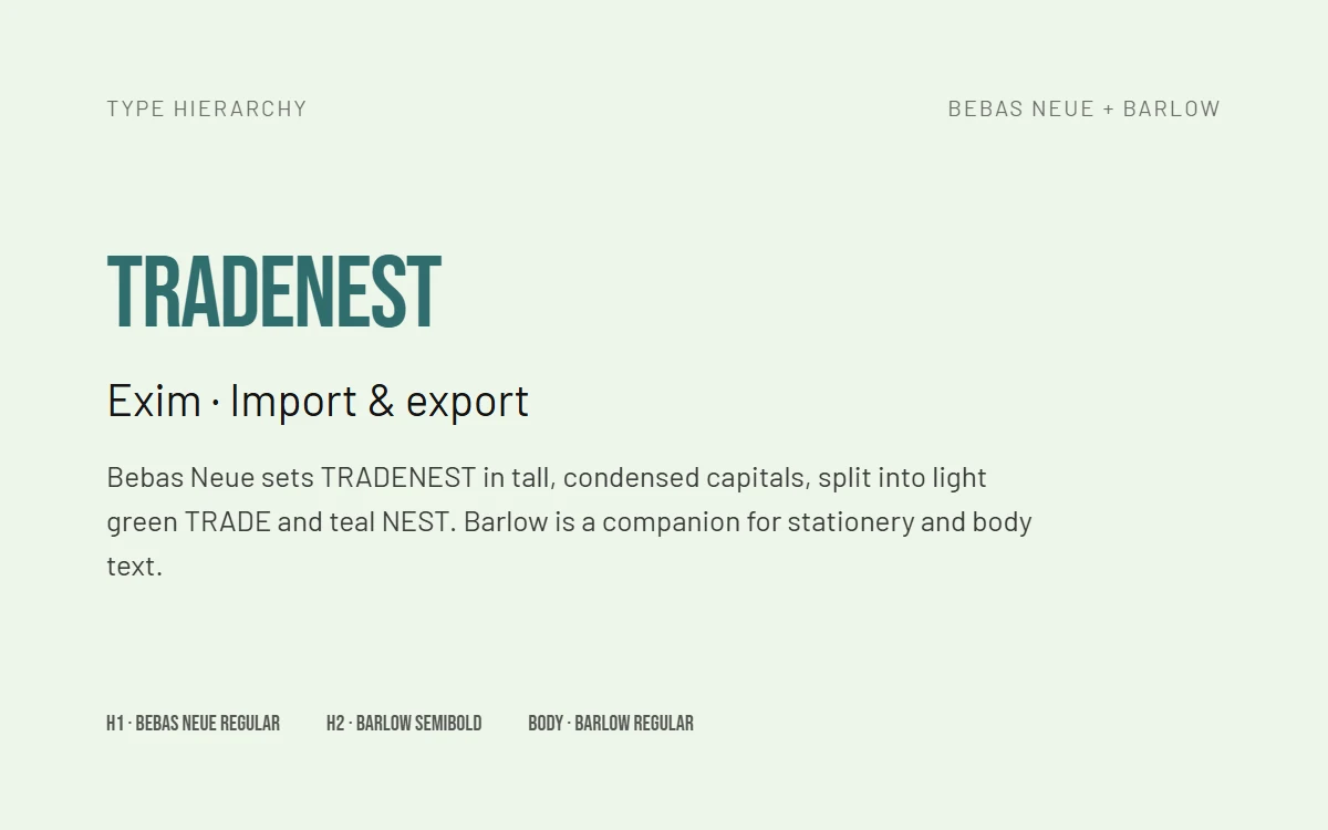 Trade Nest Exim typography specimen 2