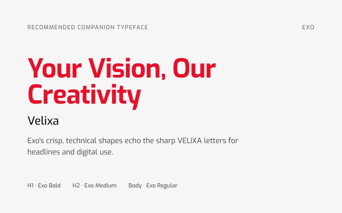 Velixa typography specimen 2