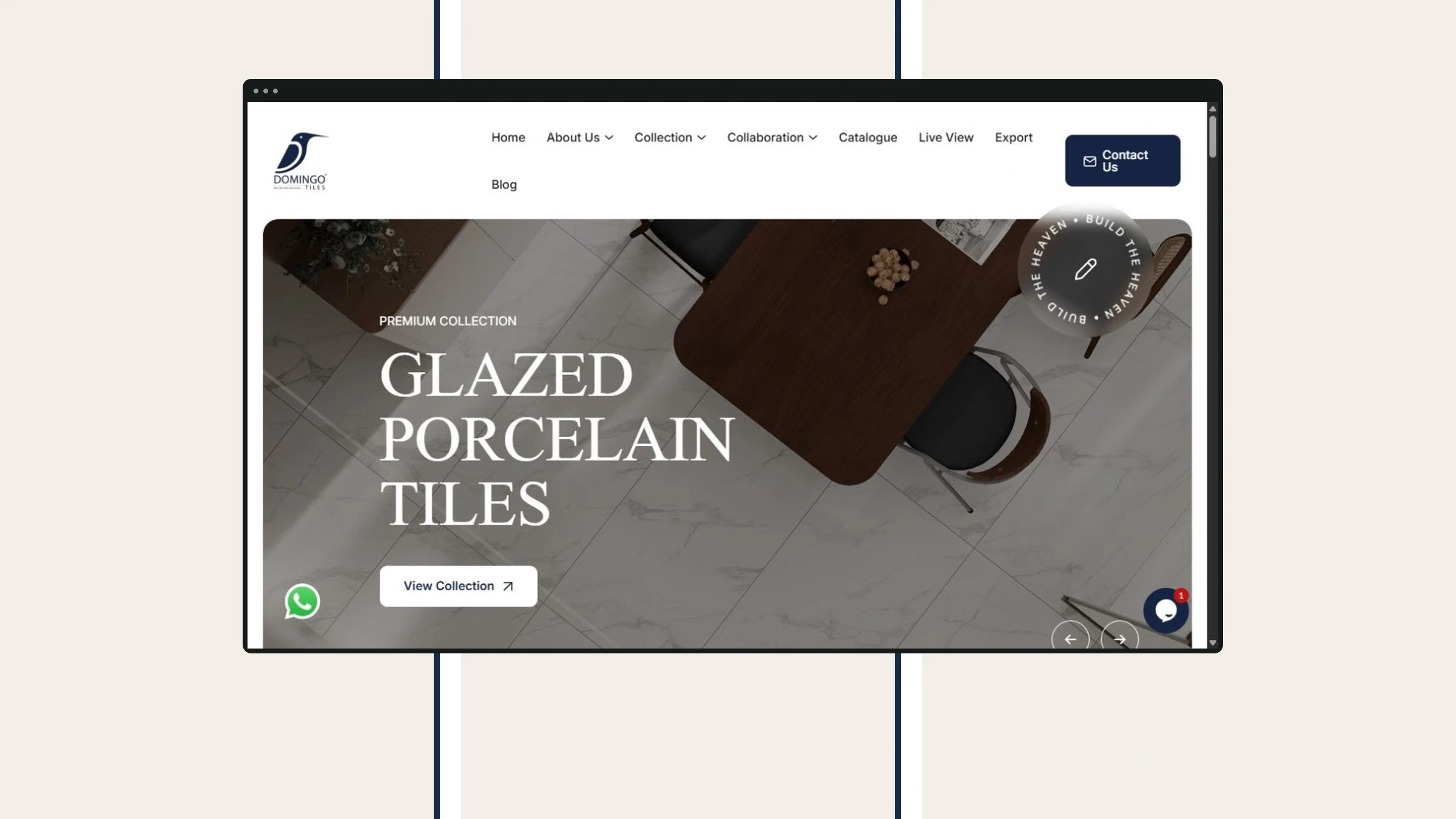 Domingo Tiles website mockup